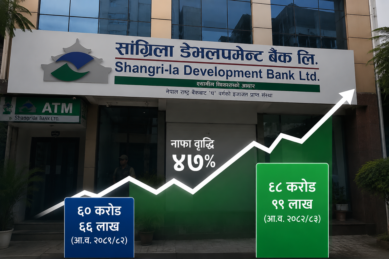 सांग्रिला डेभलपमेन्ट बैंकको नाफामा उल्लेख्य सुधार,चुनौतिपूर्ण बैंकिङ वातावरणका बीच खुद नाफा ४७ प्रतिशतले वृद्धि